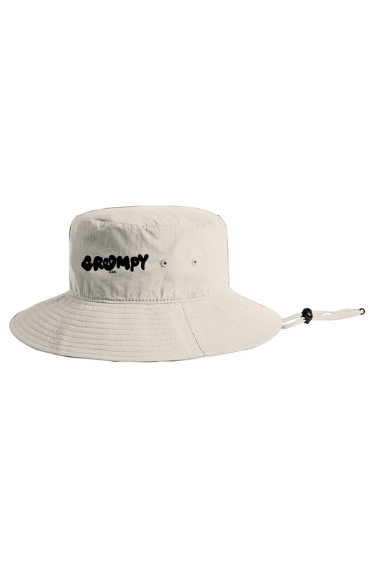 gk Nylon Wide Brim Bucket Hat (white) black embroi